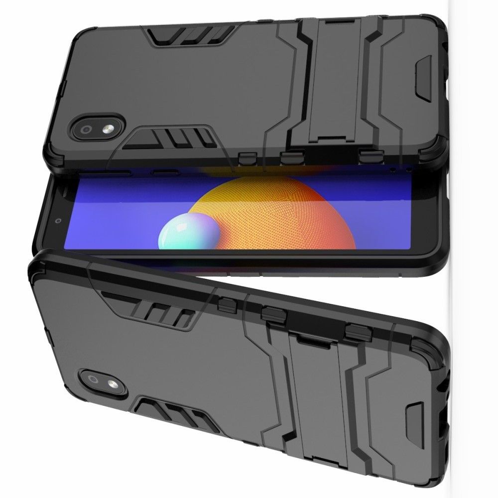 Защитный усиленный гибридный чехол противоударный с подставкой для Samsung Galaxy A01 Core Черный