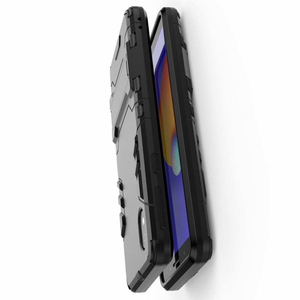 Защитный усиленный гибридный чехол противоударный с подставкой для Samsung Galaxy A01 Core Черный