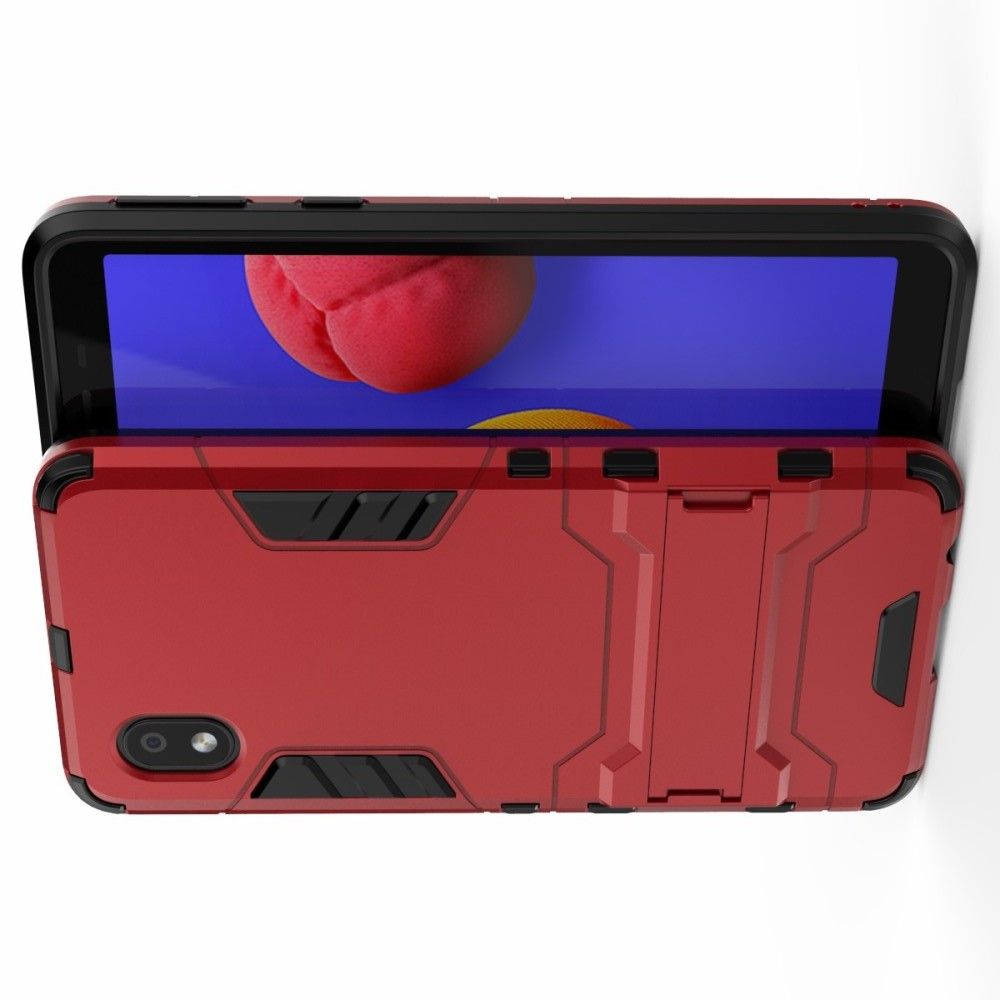 Защитный усиленный гибридный чехол противоударный с подставкой для Samsung Galaxy A01 Core Красный
