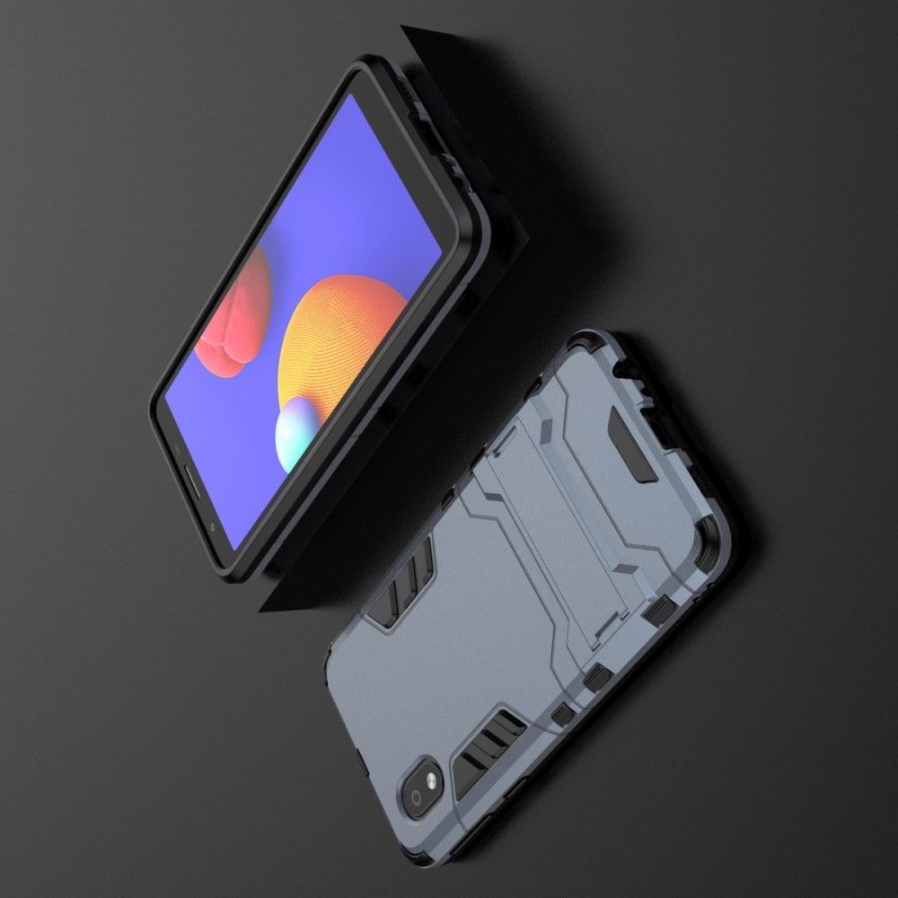 Защитный усиленный гибридный чехол противоударный с подставкой для Samsung Galaxy A01 Core Синий