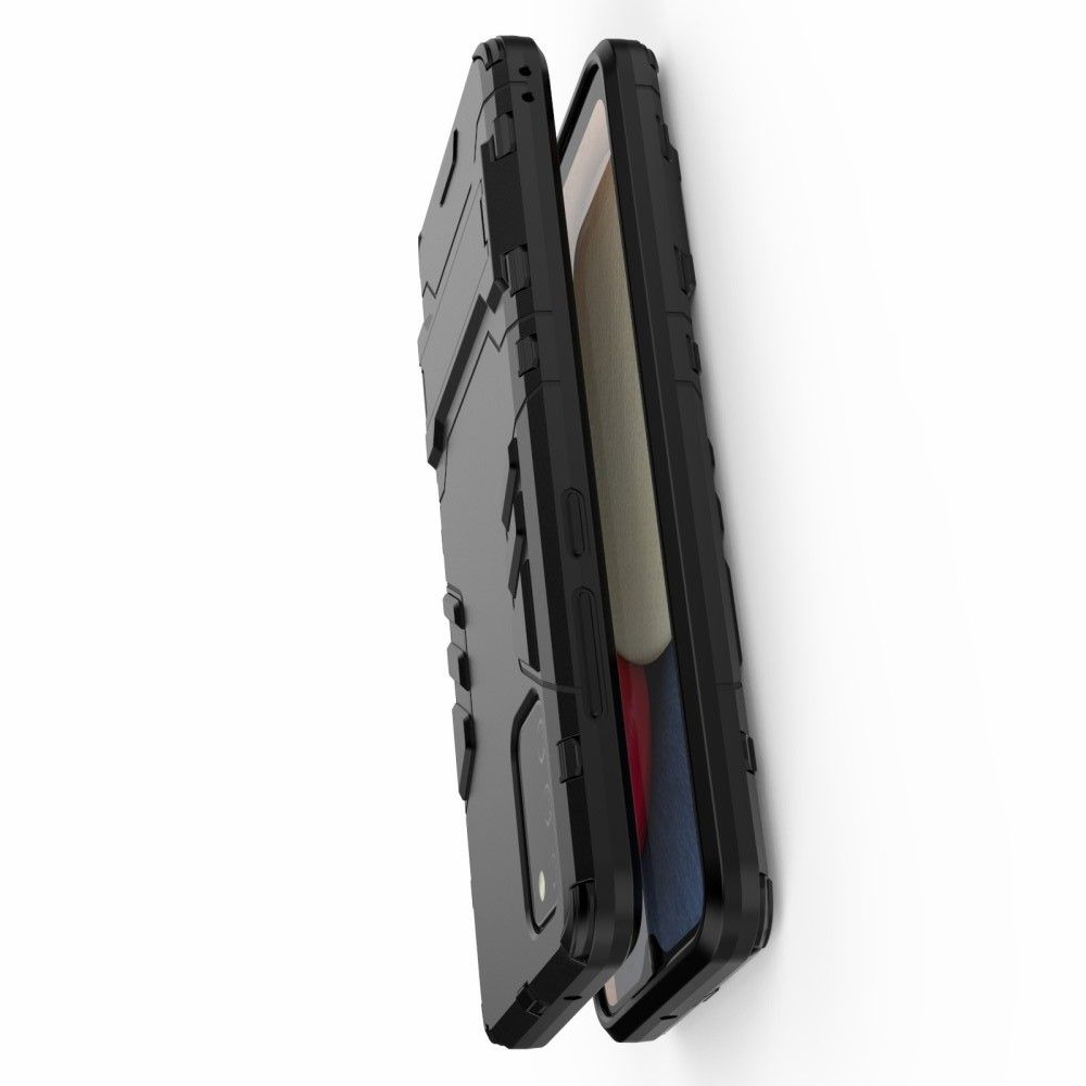 Защитный усиленный гибридный чехол противоударный с подставкой для Samsung Galaxy A02s Черный