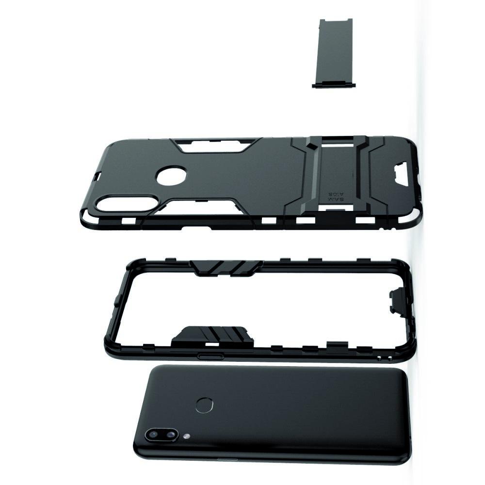 Защитный усиленный гибридный чехол противоударный с подставкой для Samsung Galaxy A10s Черный