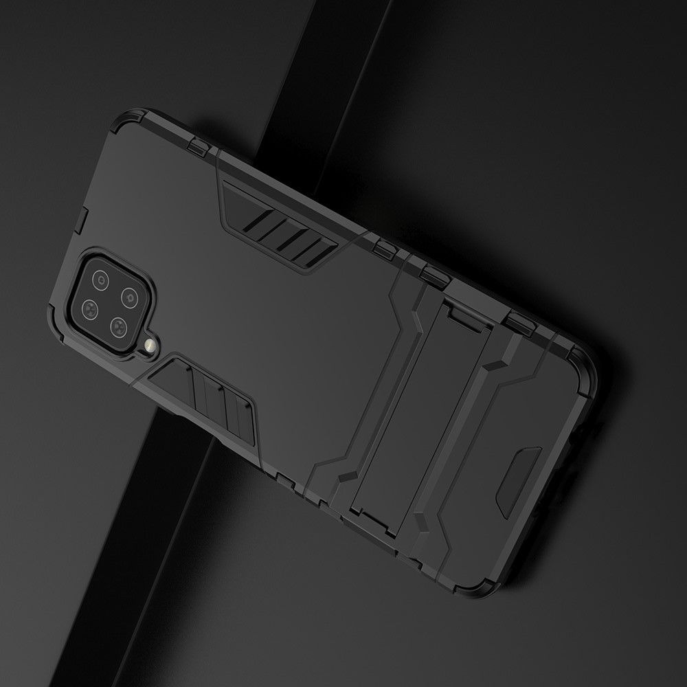 Защитный усиленный гибридный чехол противоударный с подставкой для Samsung Galaxy A12 Черный