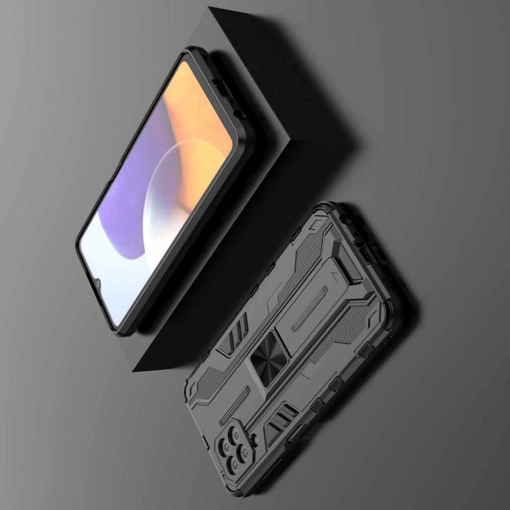 Защитный усиленный гибридный чехол противоударный с подставкой для Samsung Galaxy A22 Черный