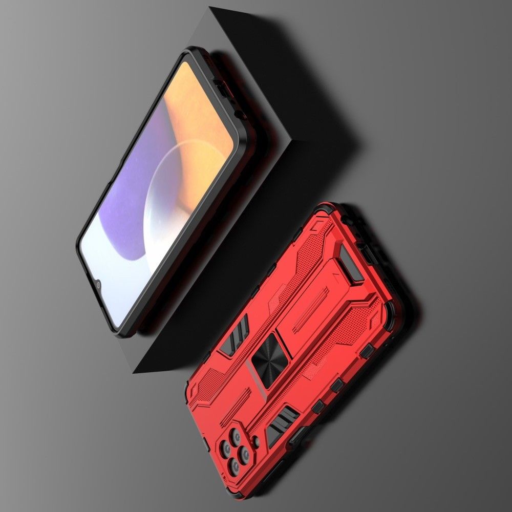 Защитный усиленный гибридный чехол противоударный с подставкой для Samsung Galaxy A22 Красный