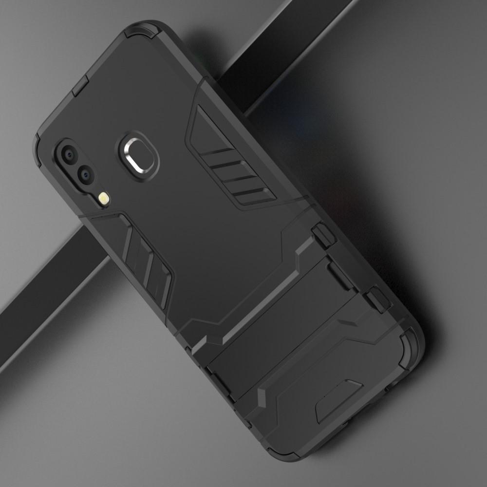 Защитный усиленный гибридный чехол противоударный с подставкой для Samsung Galaxy A40 Черный