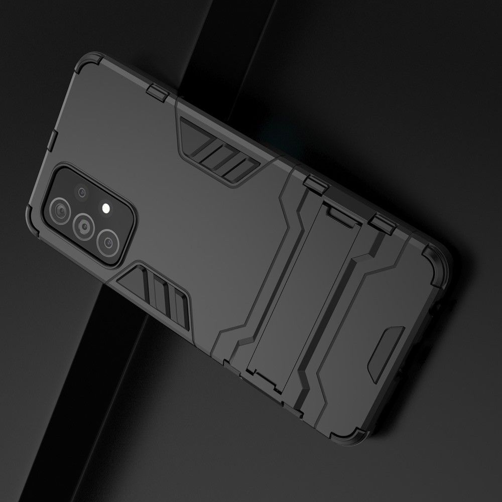 Защитный усиленный гибридный чехол противоударный с подставкой для Samsung Galaxy A52 Черный