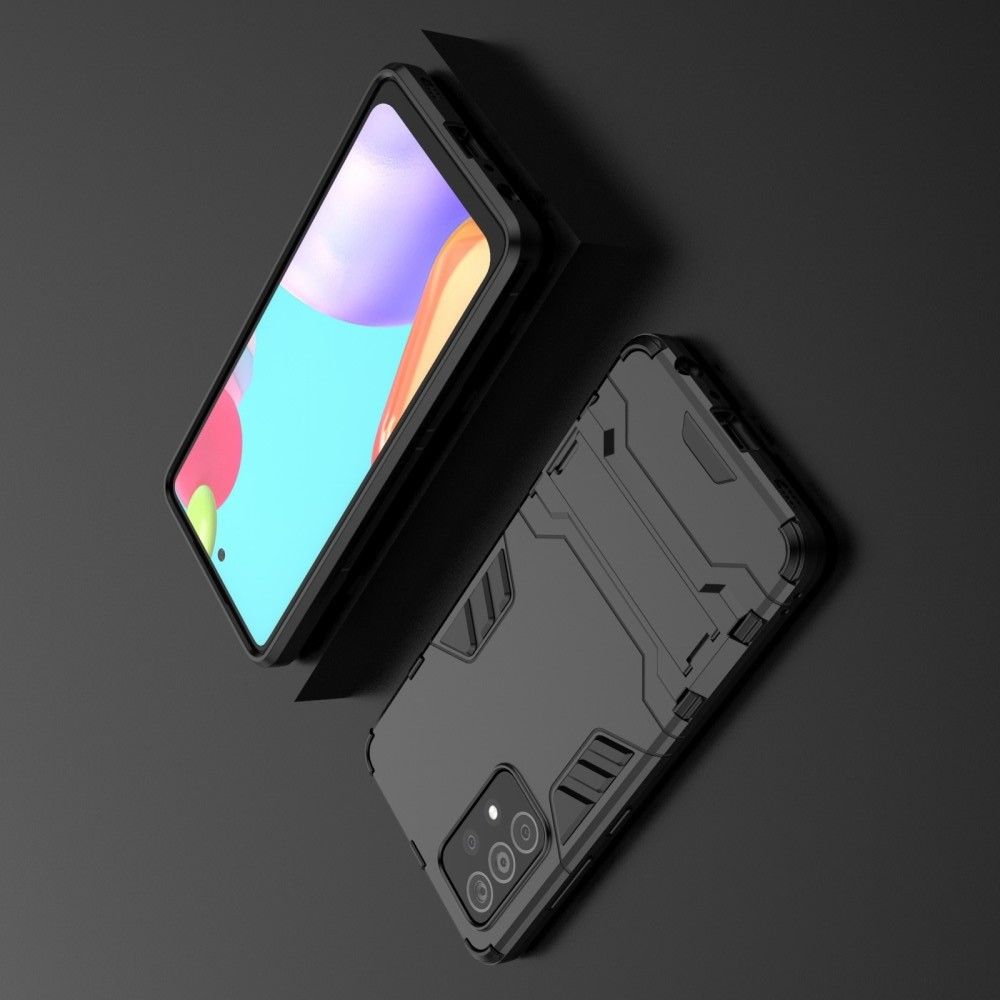 Защитный усиленный гибридный чехол противоударный с подставкой для Samsung Galaxy A52 Черный