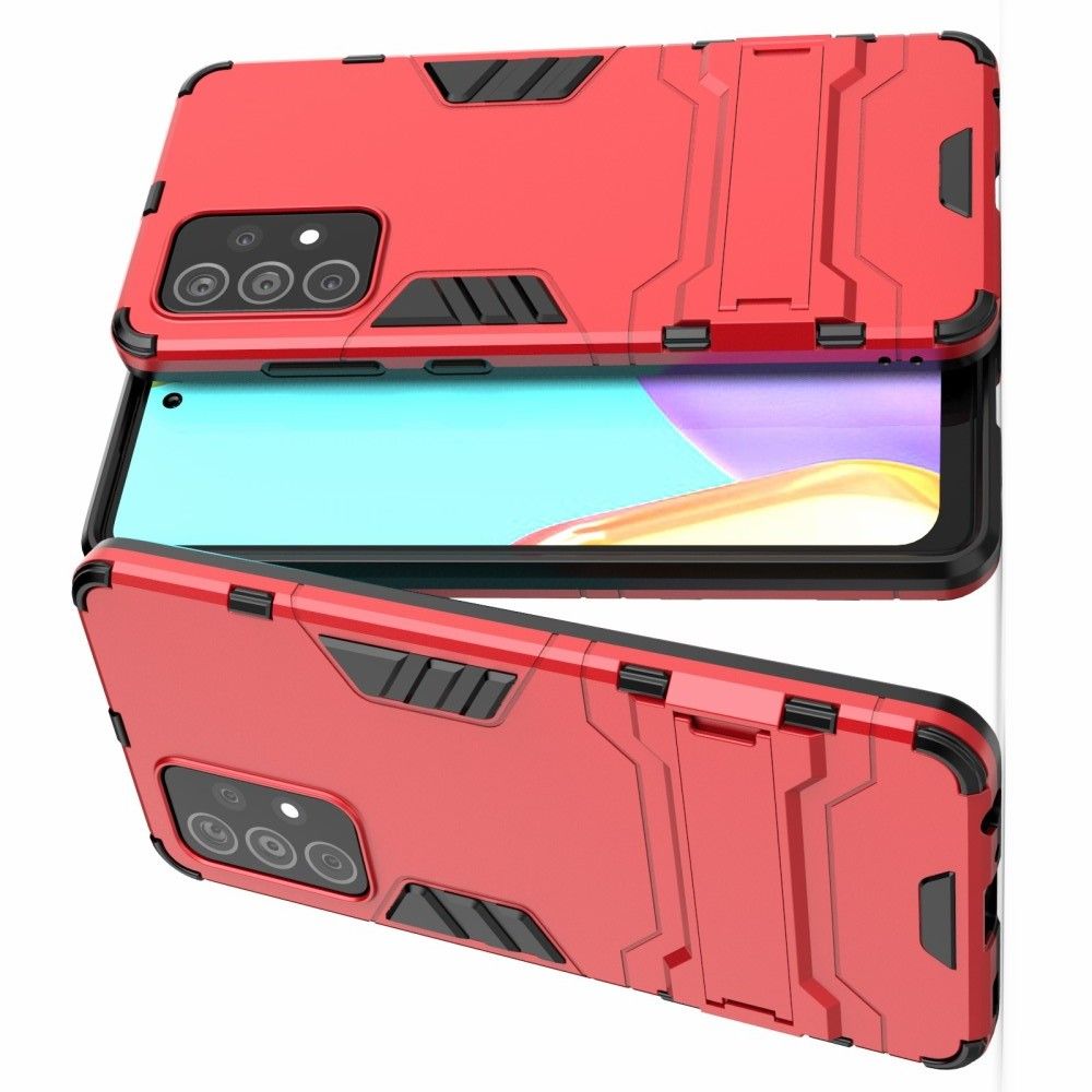 Защитный усиленный гибридный чехол противоударный с подставкой для Samsung Galaxy A52 Красный