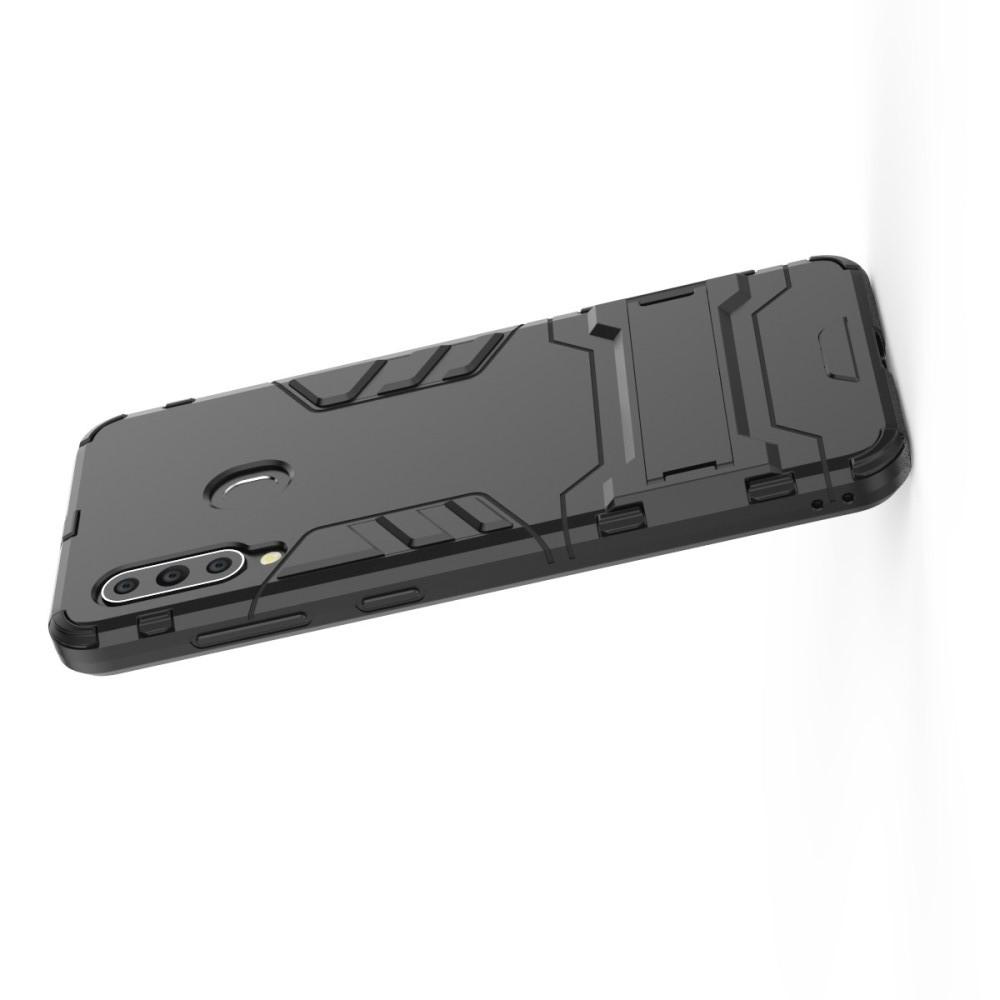 Защитный усиленный гибридный чехол противоударный с подставкой для Samsung Galaxy A60 Черный