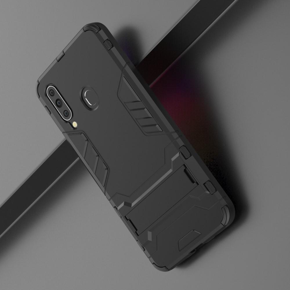 Защитный усиленный гибридный чехол противоударный с подставкой для Samsung Galaxy A60 Черный