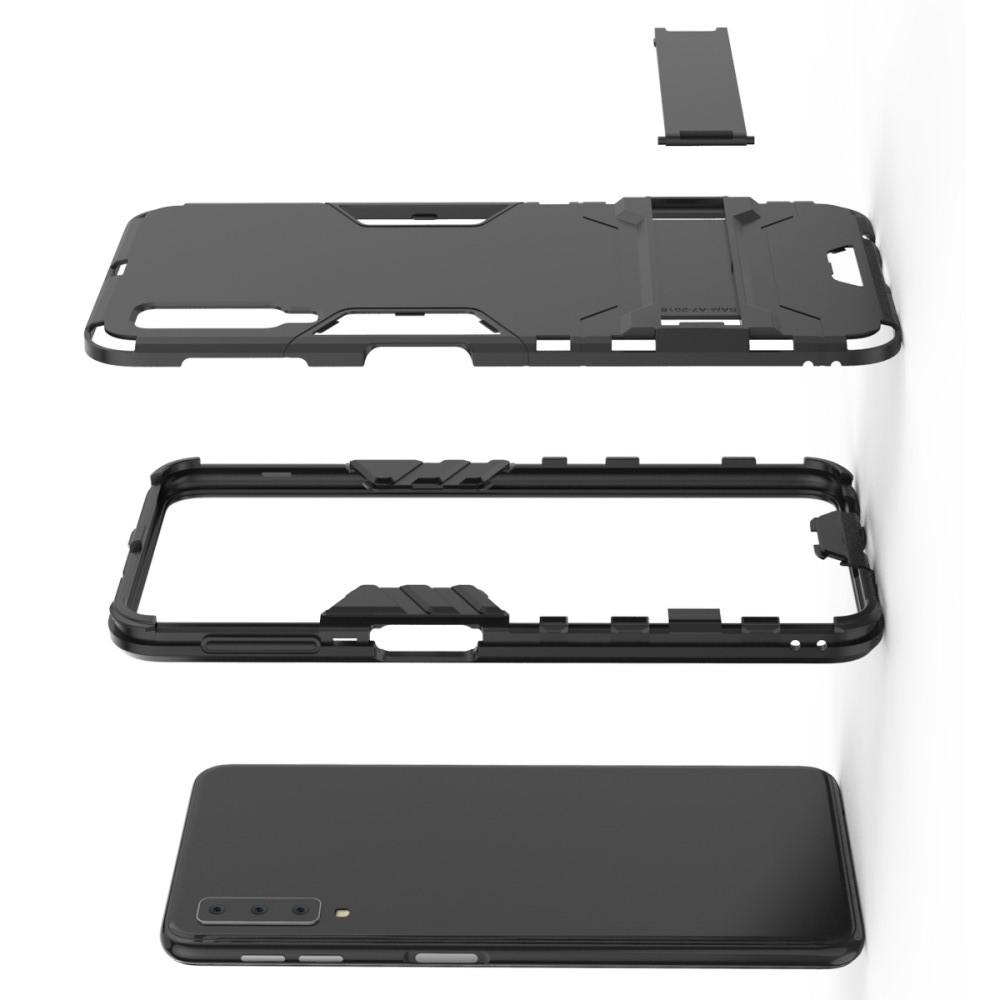 Защитный усиленный гибридный чехол противоударный с подставкой для Samsung Galaxy A7 2018 SM-A750 Черный