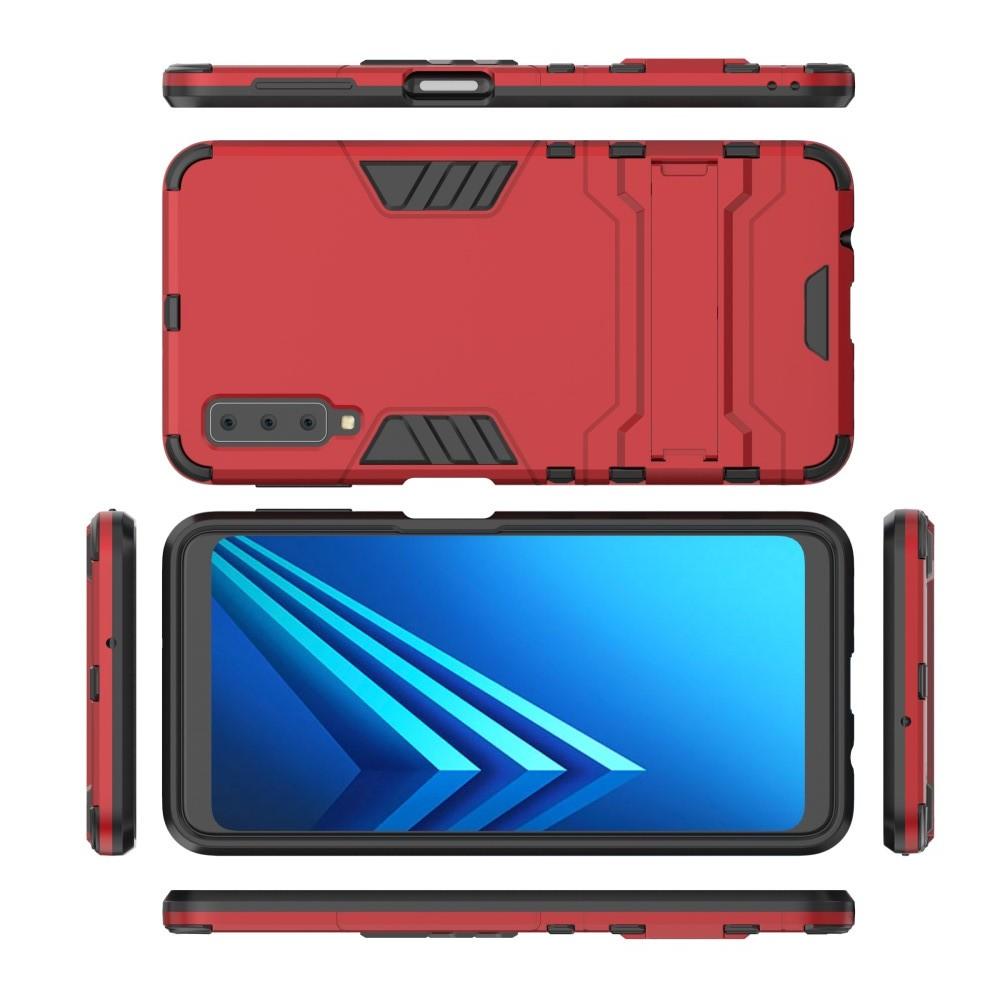 Защитный усиленный гибридный чехол противоударный с подставкой для Samsung Galaxy A7 2018 SM-A750 Красный