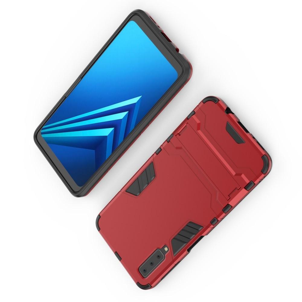 Защитный усиленный гибридный чехол противоударный с подставкой для Samsung Galaxy A7 2018 SM-A750 Красный