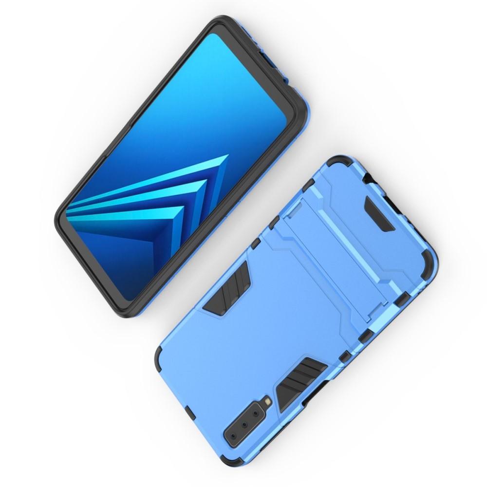 Защитный усиленный гибридный чехол противоударный с подставкой для Samsung Galaxy A7 2018 SM-A750 Синий