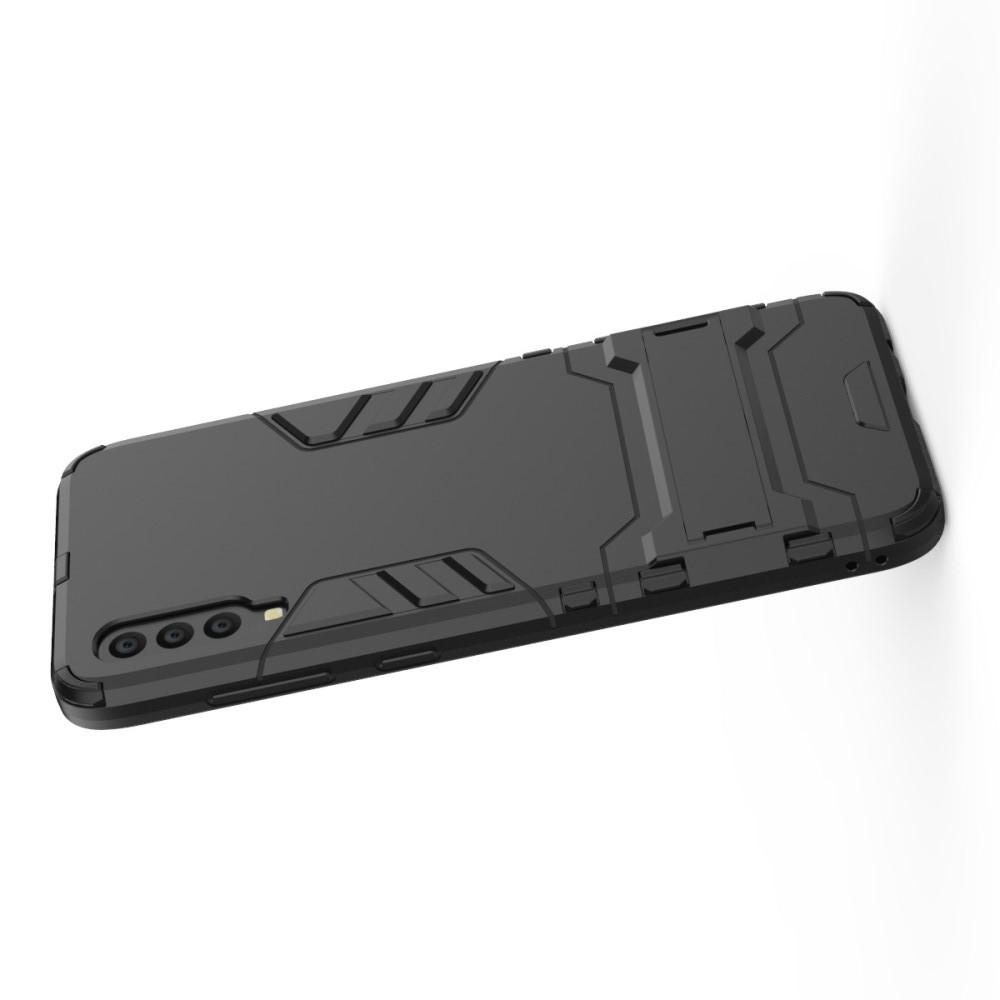 Защитный усиленный гибридный чехол противоударный с подставкой для Samsung Galaxy A70 Черный