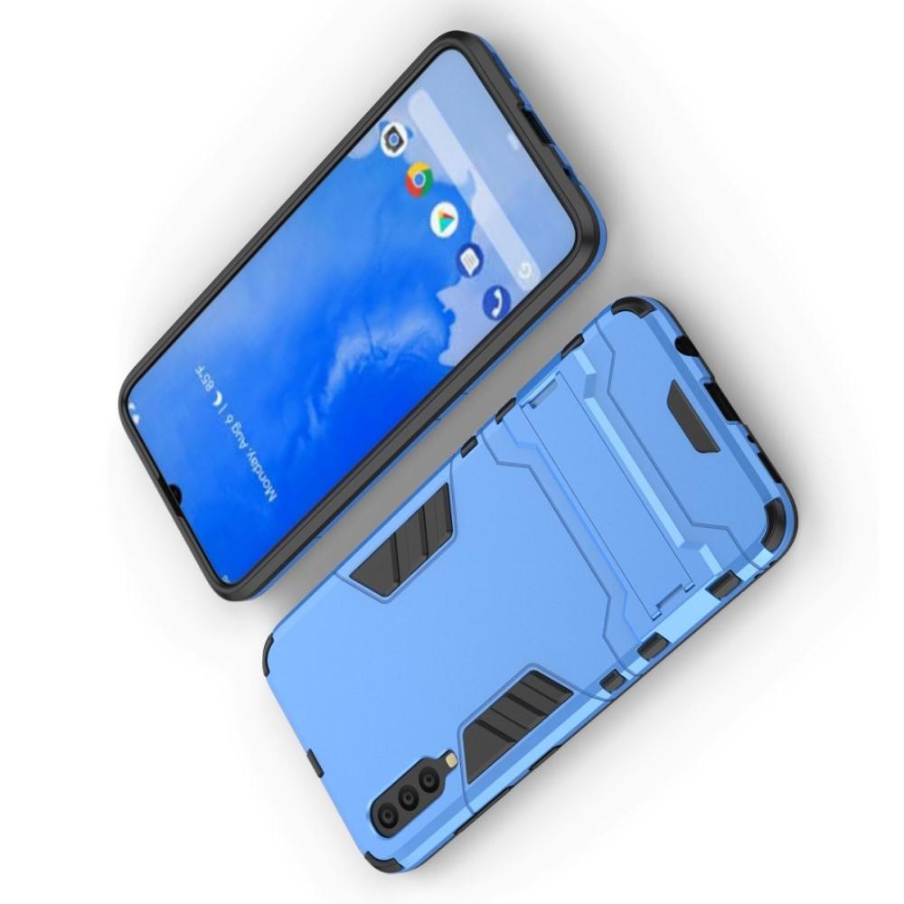 Защитный усиленный гибридный чехол противоударный с подставкой для Samsung Galaxy A70 Синий
