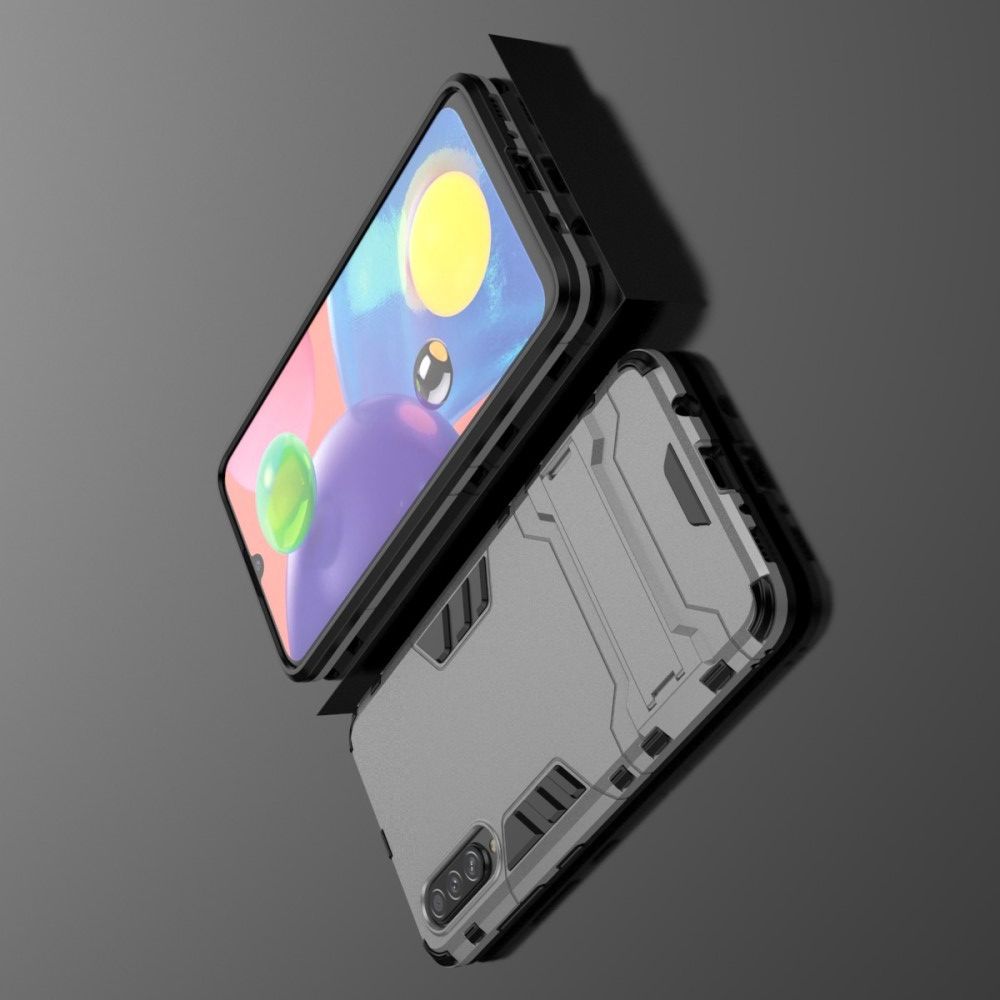 Защитный усиленный гибридный чехол противоударный с подставкой для Samsung Galaxy A70s Серый