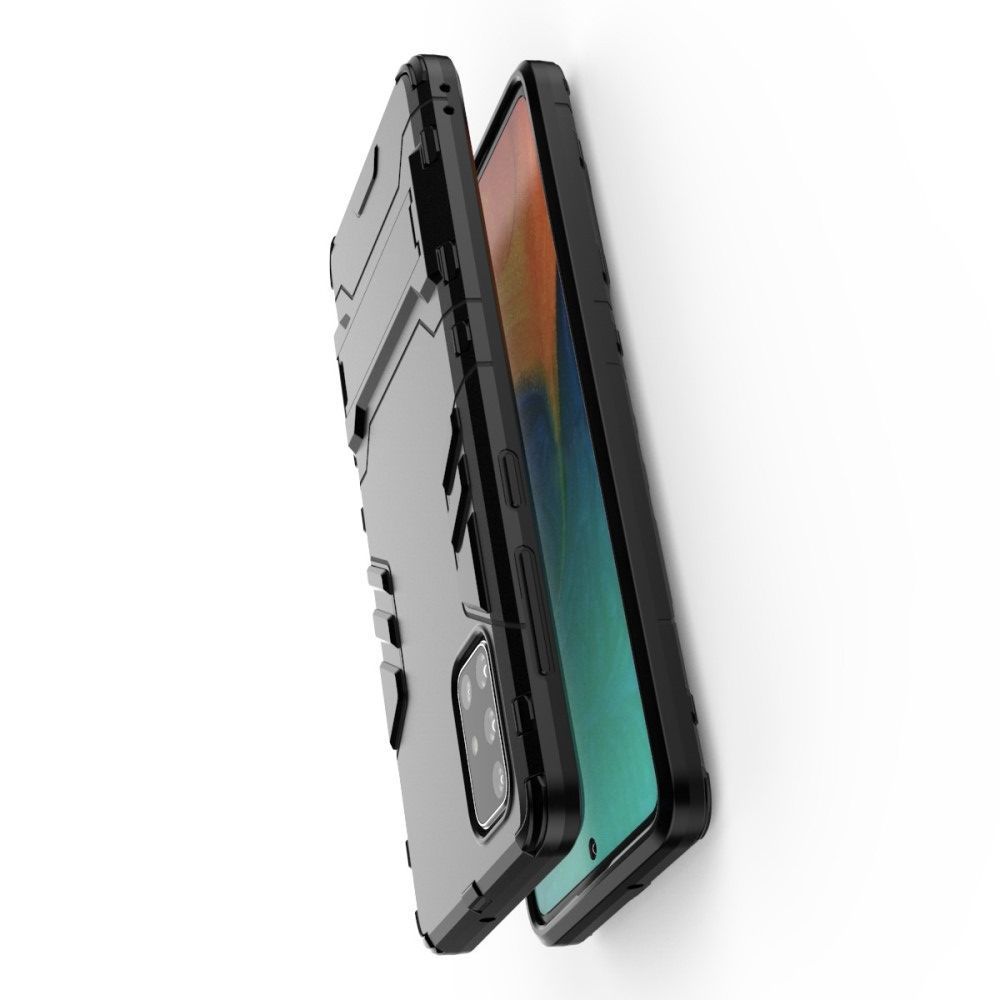 Защитный усиленный гибридный чехол противоударный с подставкой для Samsung Galaxy A71 Черный