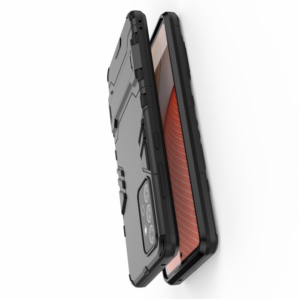 Защитный усиленный гибридный чехол противоударный с подставкой для Samsung Galaxy A72 Черный