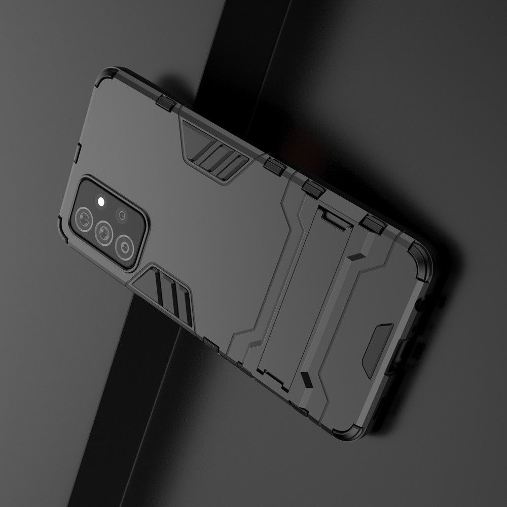 Защитный усиленный гибридный чехол противоударный с подставкой для Samsung Galaxy A72 Черный