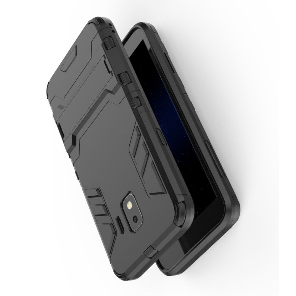 Защитный усиленный гибридный чехол противоударный с подставкой для Samsung Galaxy J2 Core (2020) Черный