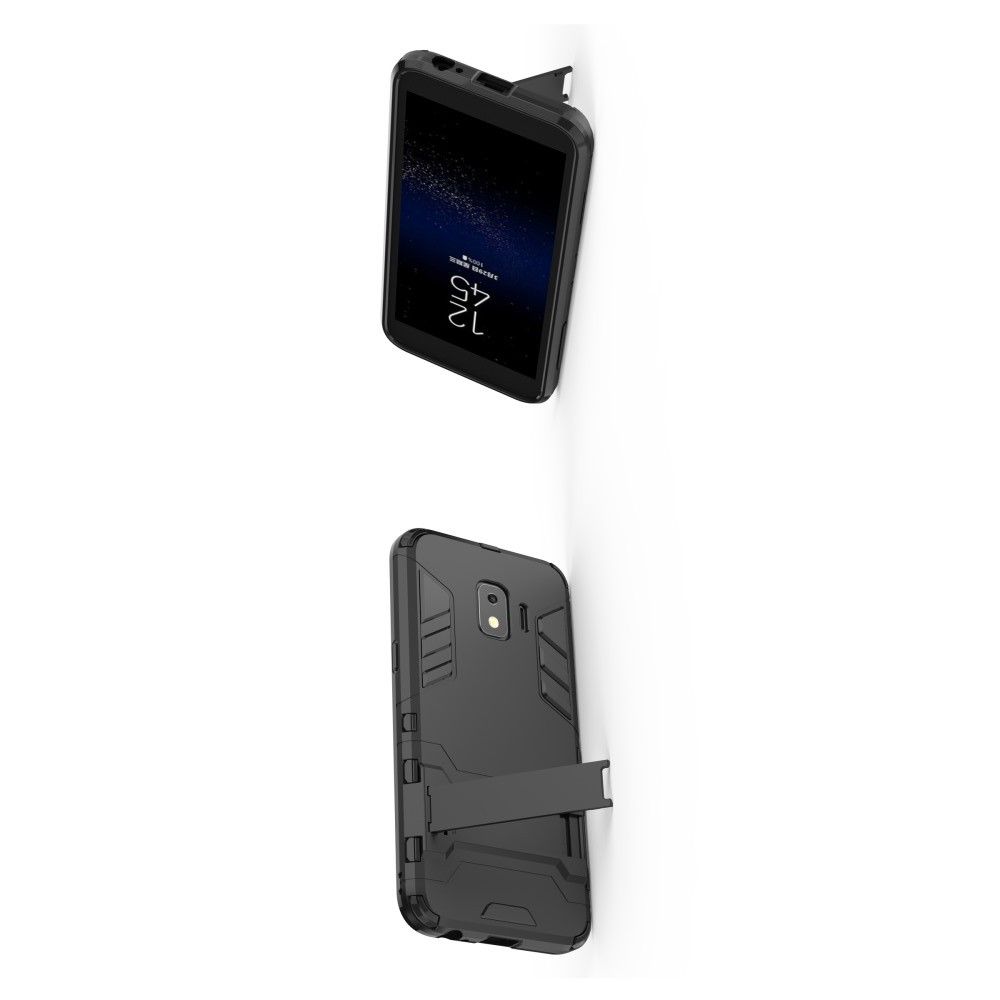 Защитный усиленный гибридный чехол противоударный с подставкой для Samsung Galaxy J2 Core (2020) Черный