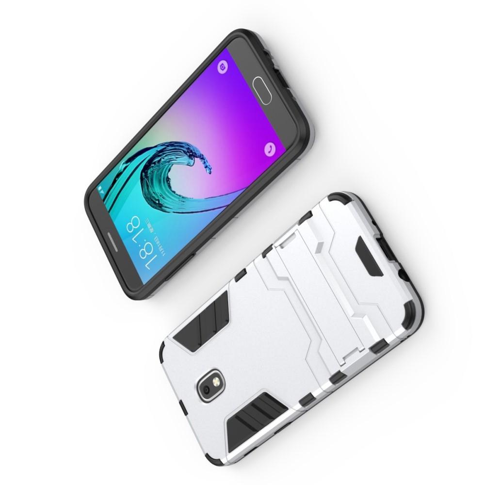 Защитный усиленный гибридный чехол противоударный с подставкой для Samsung Galaxy J3 2018 Серебряный