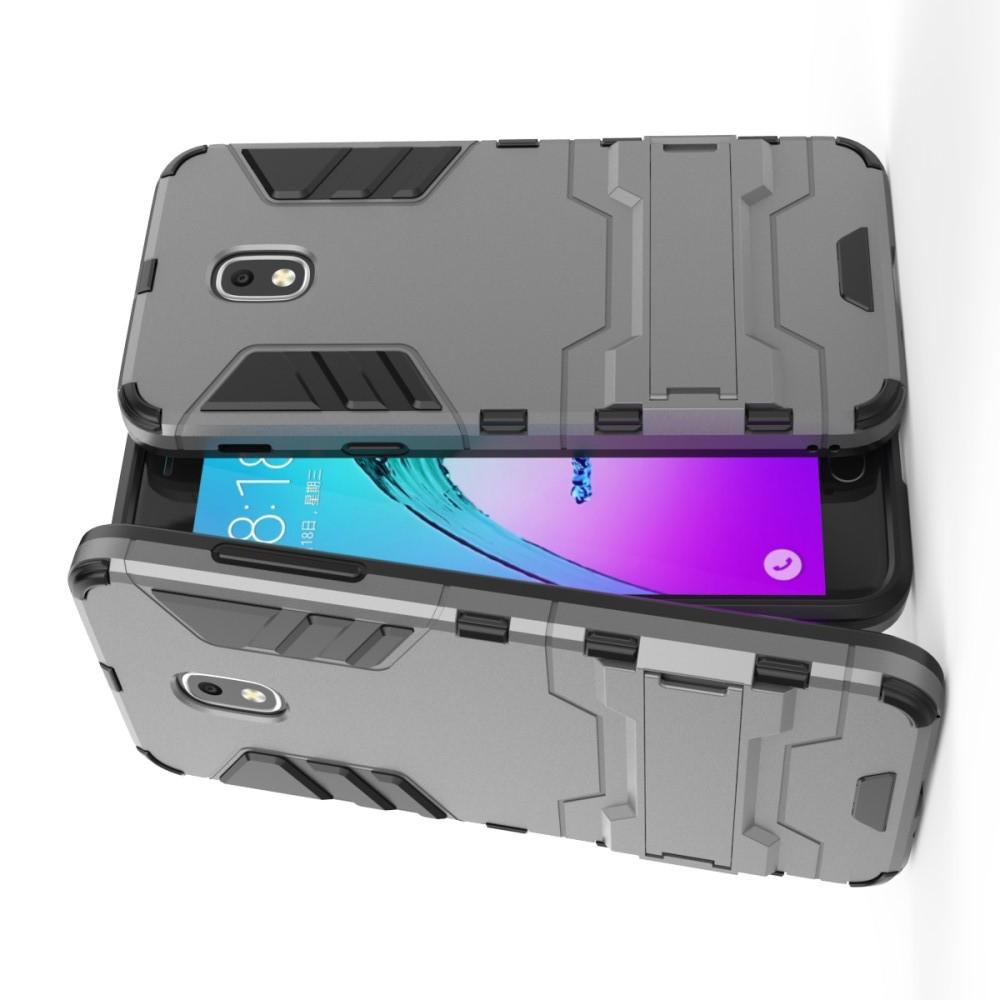 Защитный усиленный гибридный чехол противоударный с подставкой для Samsung Galaxy J3 2018 Серый