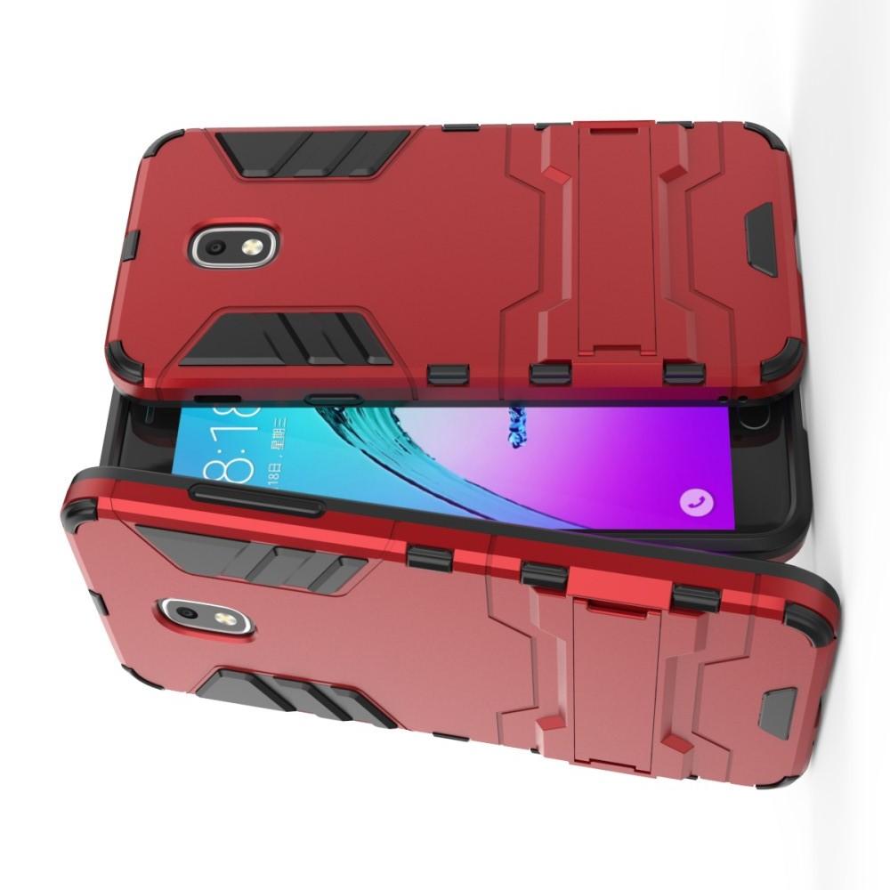 Защитный усиленный гибридный чехол противоударный с подставкой для Samsung Galaxy J3 2018 Красный