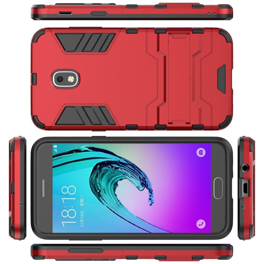 Защитный усиленный гибридный чехол противоударный с подставкой для Samsung Galaxy J3 2018 Красный
