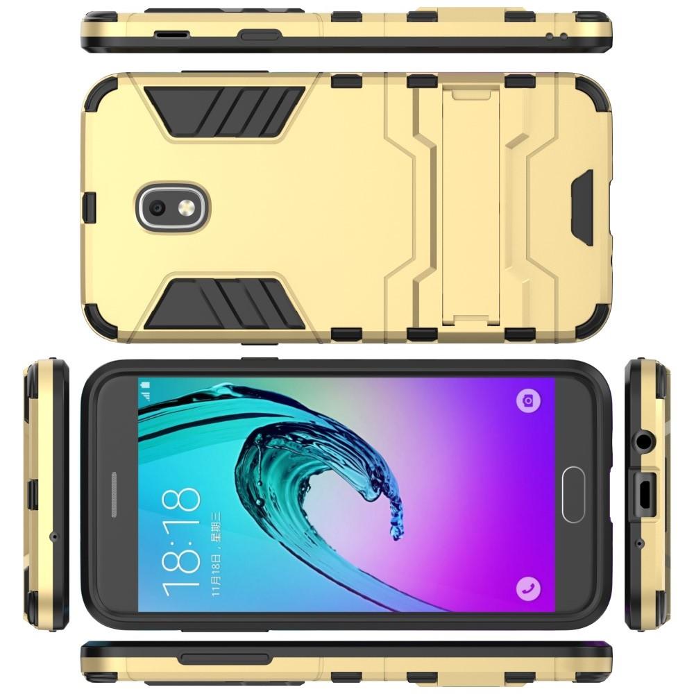 Защитный усиленный гибридный чехол противоударный с подставкой для Samsung Galaxy J3 2018 Золотой