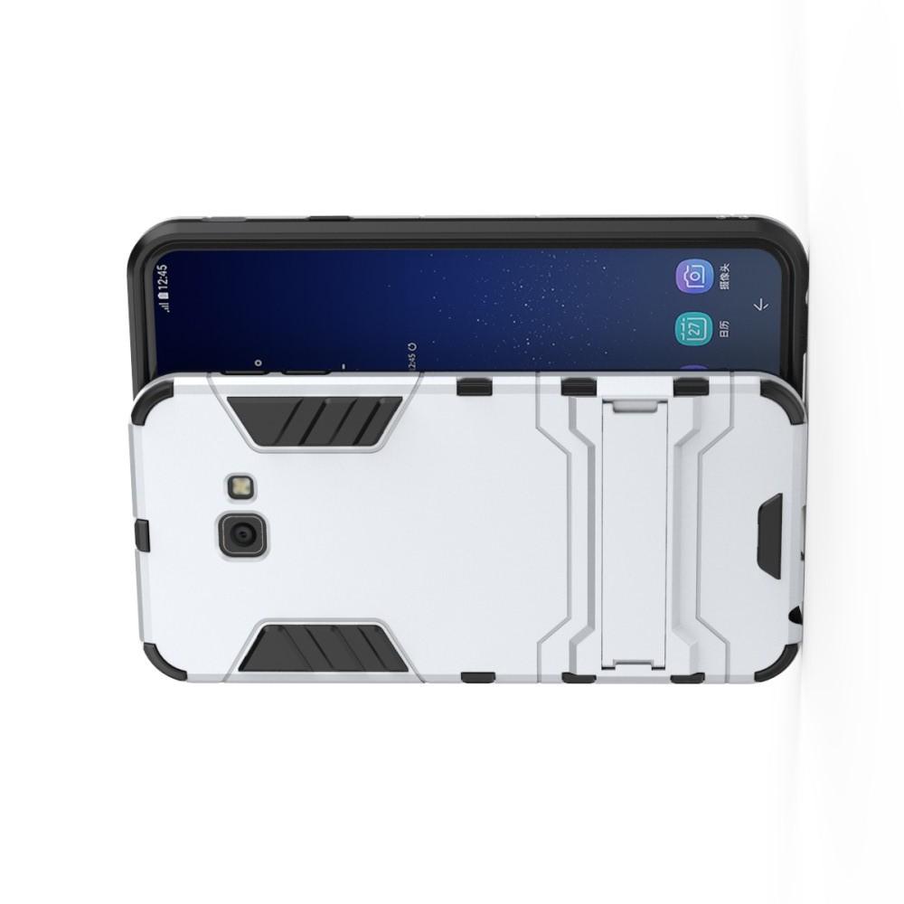 Защитный усиленный гибридный чехол противоударный с подставкой для Samsung Galaxy J4 Plus SM-J415 Серебряный