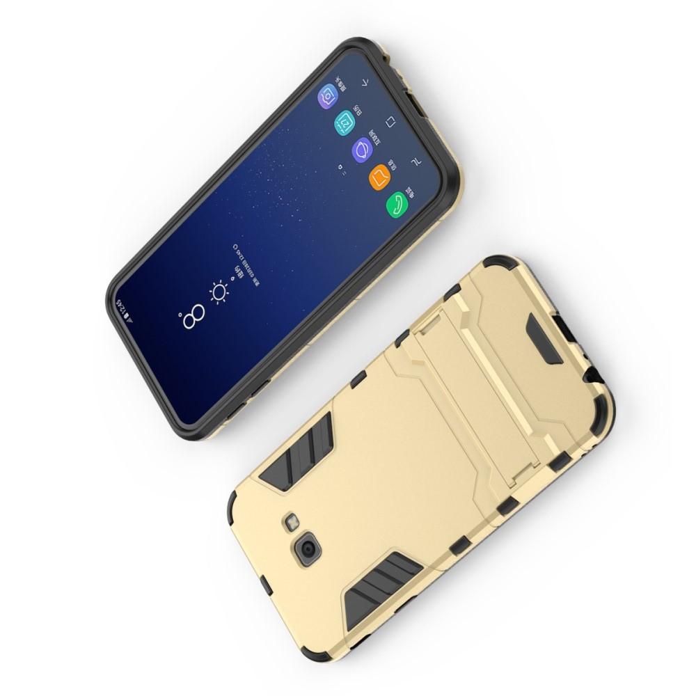 Защитный усиленный гибридный чехол противоударный с подставкой для Samsung Galaxy J4 Plus SM-J415 Золотой