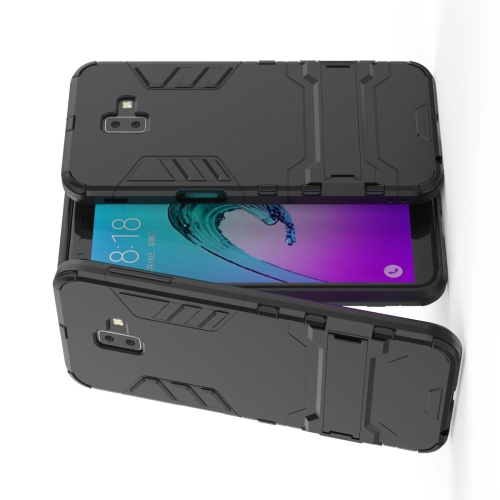 Защитный усиленный гибридный чехол противоударный с подставкой для Samsung Galaxy J6+ 2018 Черный