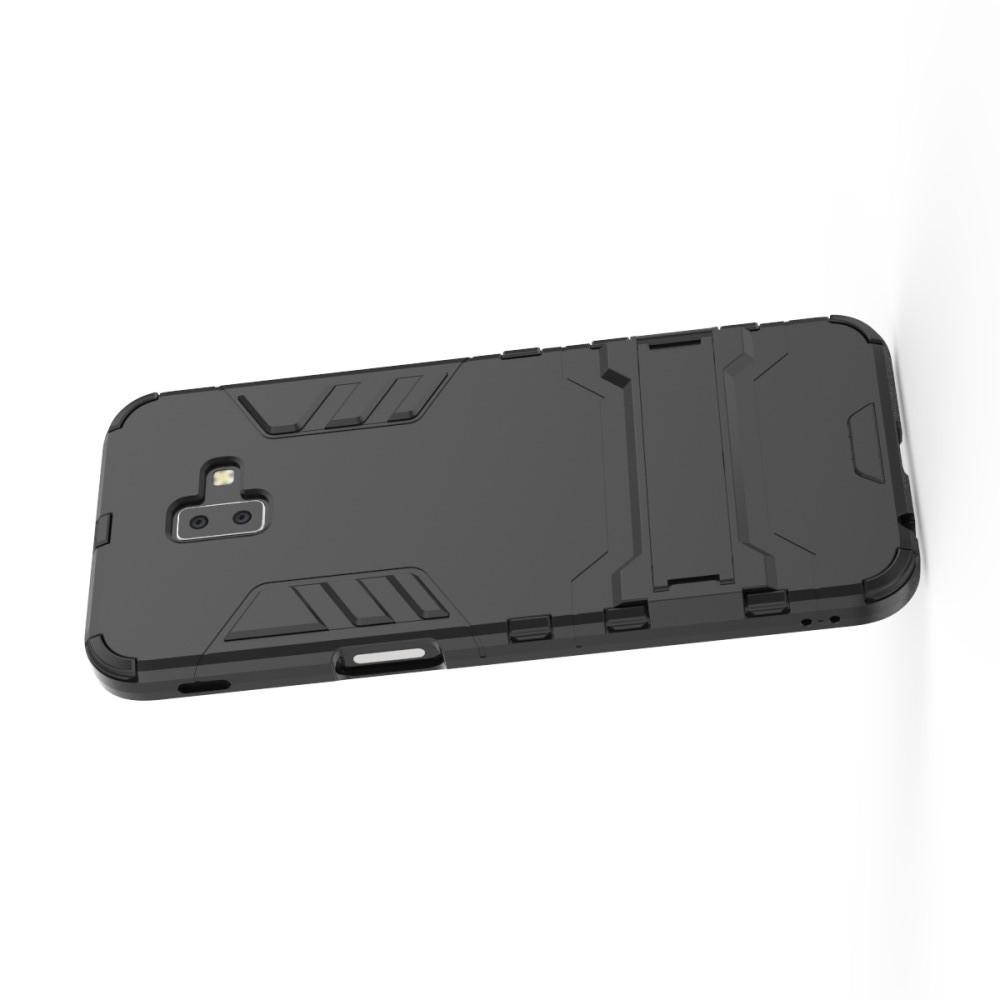 Защитный усиленный гибридный чехол противоударный с подставкой для Samsung Galaxy J6+ 2018 Черный