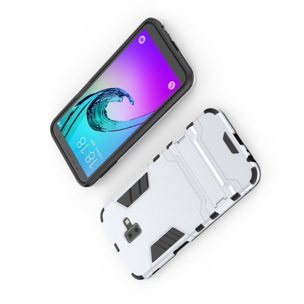 Защитный усиленный гибридный чехол противоударный с подставкой для Samsung Galaxy J6+ 2018 Белый