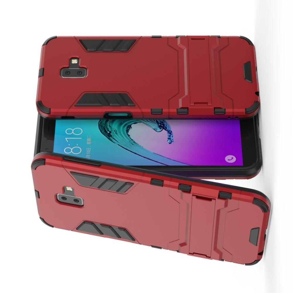 Защитный усиленный гибридный чехол противоударный с подставкой для Samsung Galaxy J6+ 2018 Красный