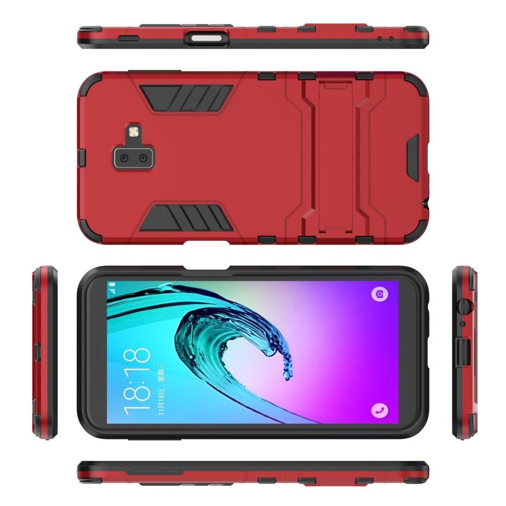 Защитный усиленный гибридный чехол противоударный с подставкой для Samsung Galaxy J6+ 2018 Красный