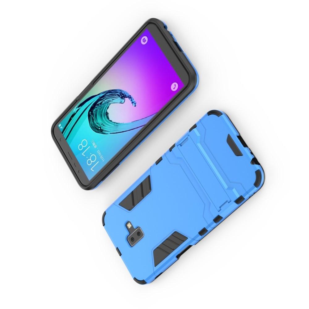 Защитный усиленный гибридный чехол противоударный с подставкой для Samsung Galaxy J6+ 2018 Голубой