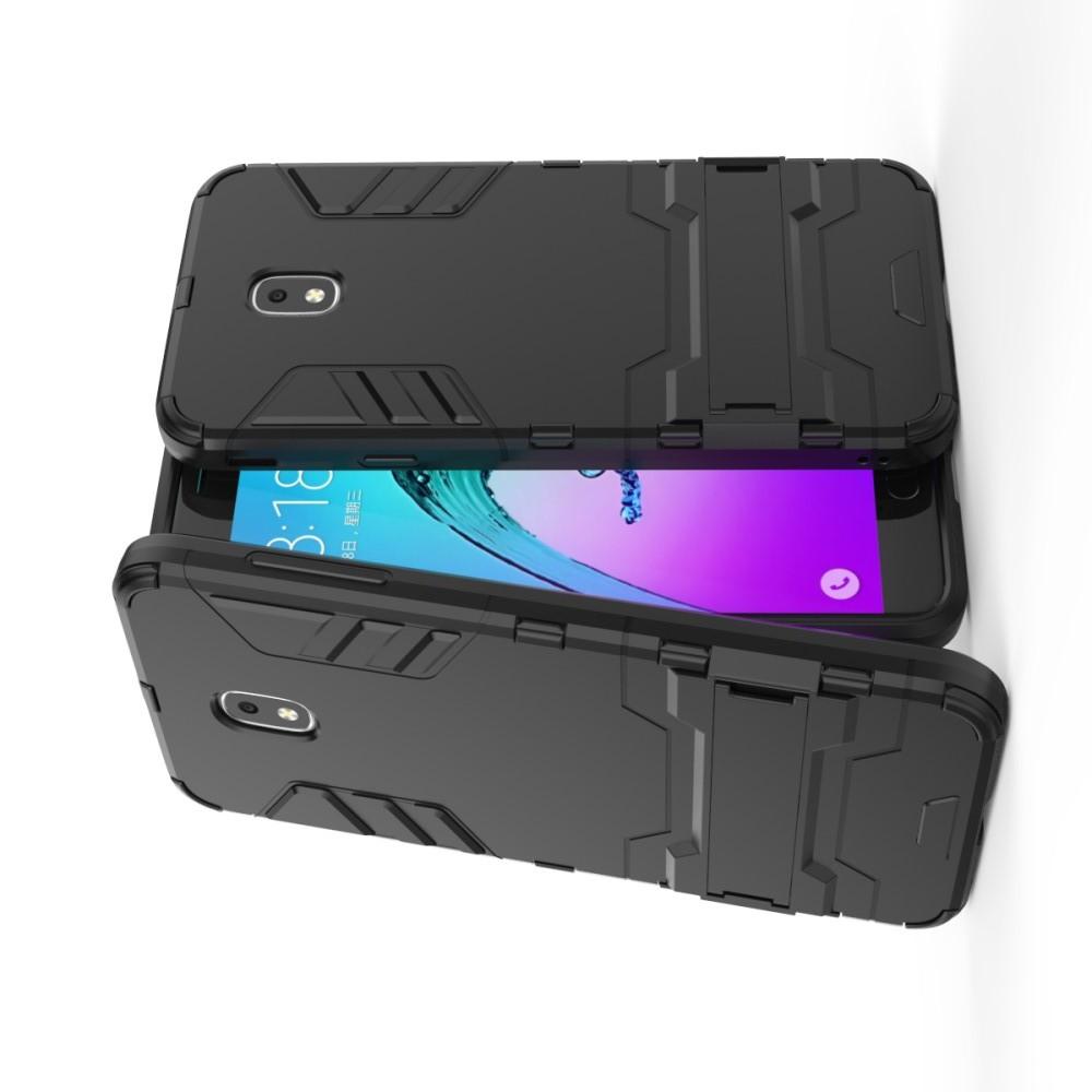 Защитный усиленный гибридный чехол противоударный с подставкой для Samsung Galaxy J7 2018 Черный
