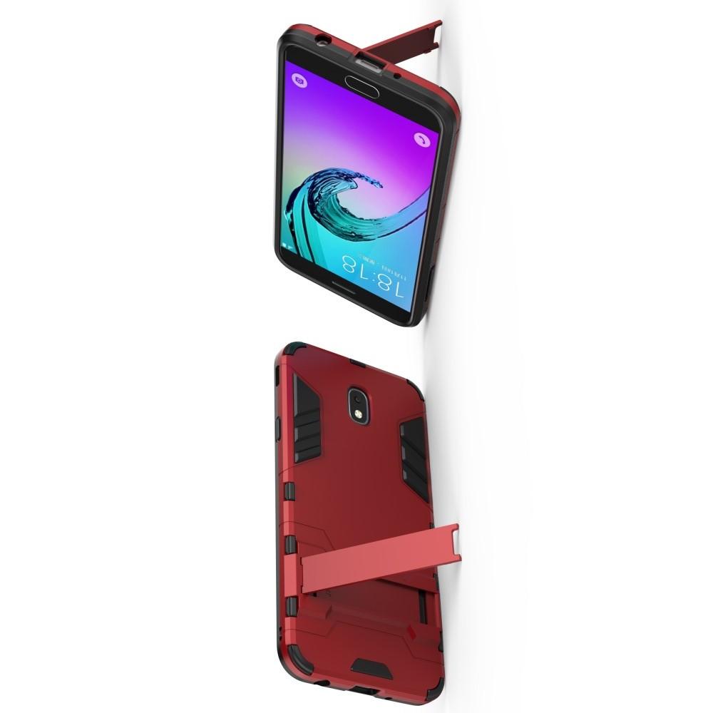 Защитный усиленный гибридный чехол противоударный с подставкой для Samsung Galaxy J7 2018 Красный