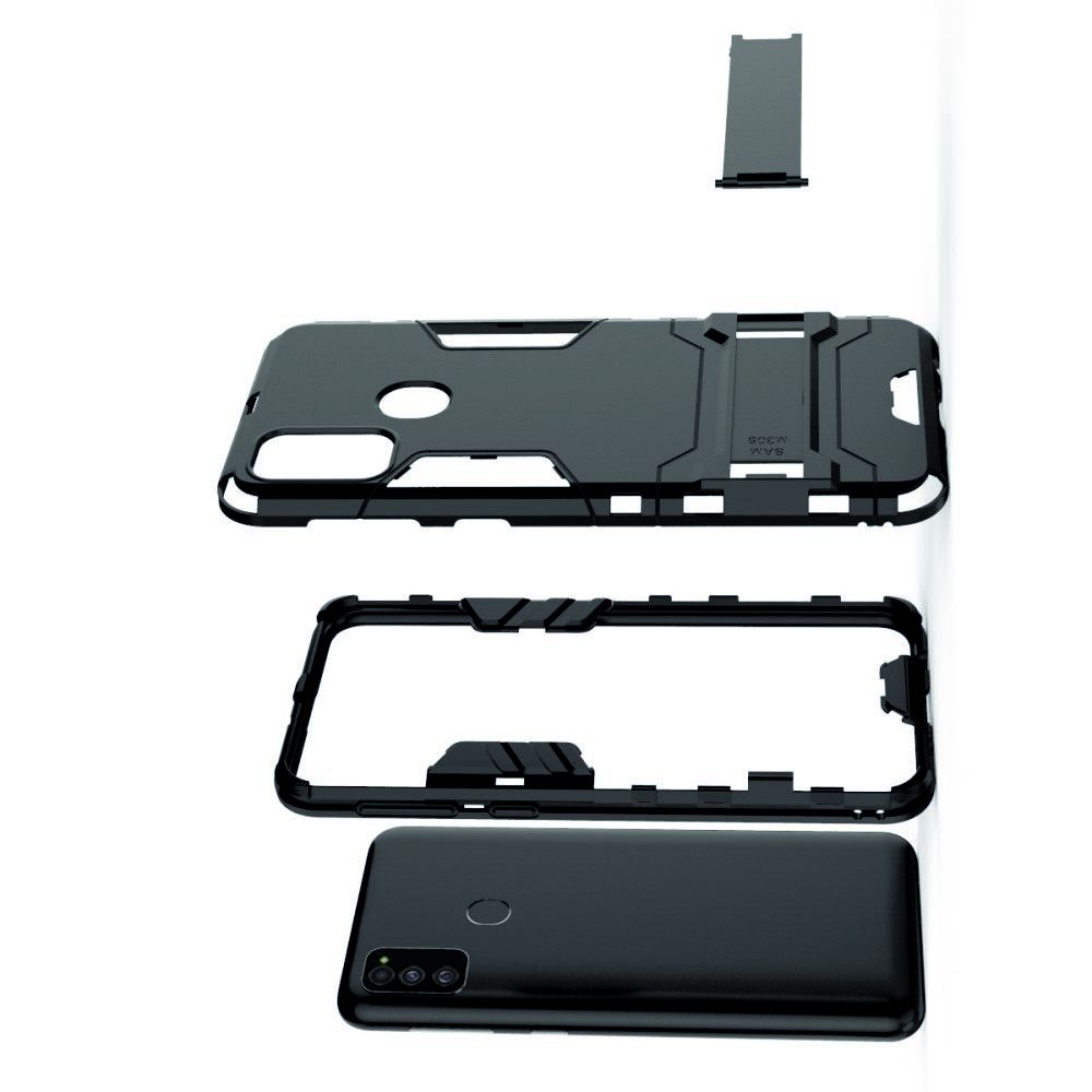 Защитный усиленный гибридный чехол противоударный с подставкой для Samsung Galaxy M30s Черный