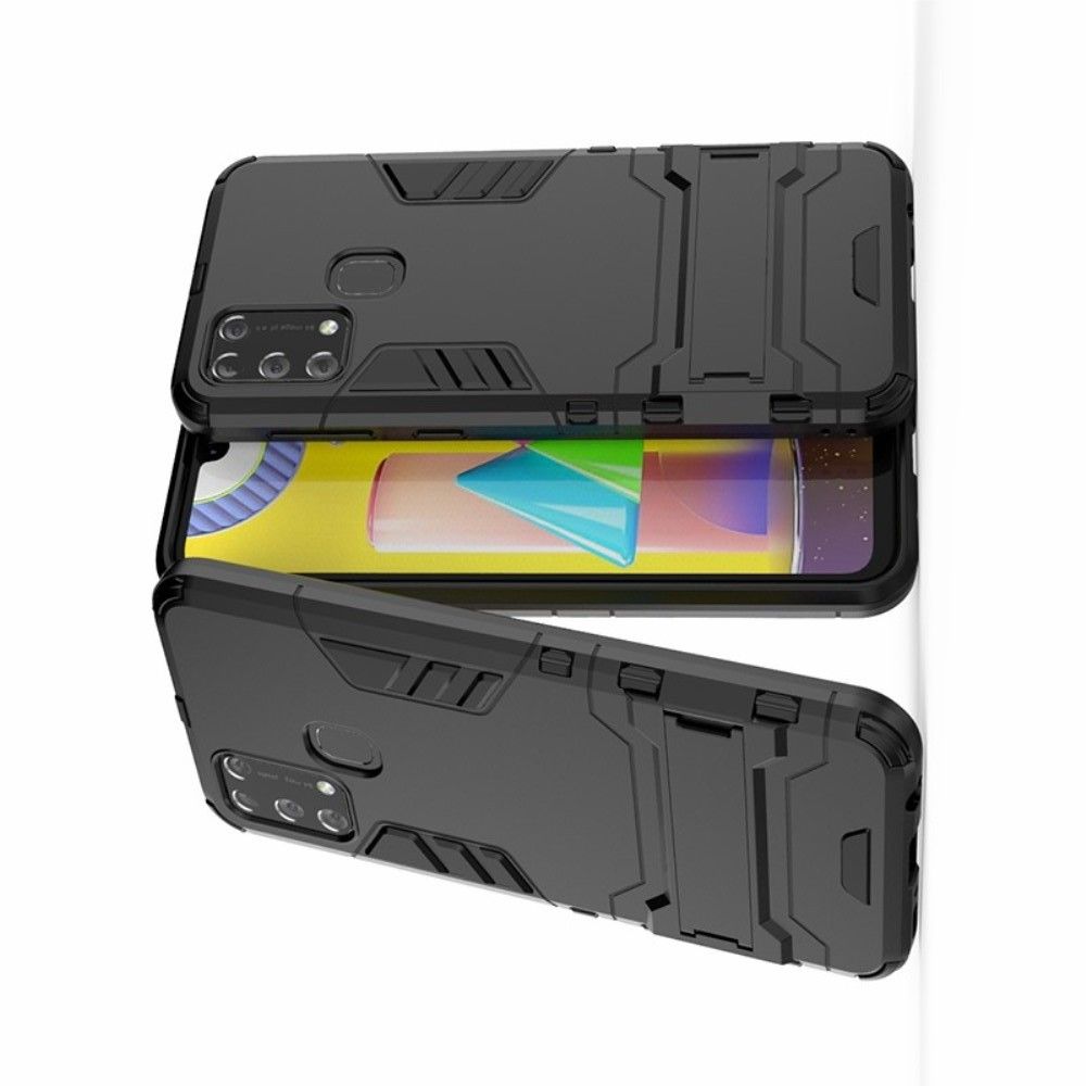 Защитный усиленный гибридный чехол противоударный с подставкой для Samsung Galaxy M31 Черный