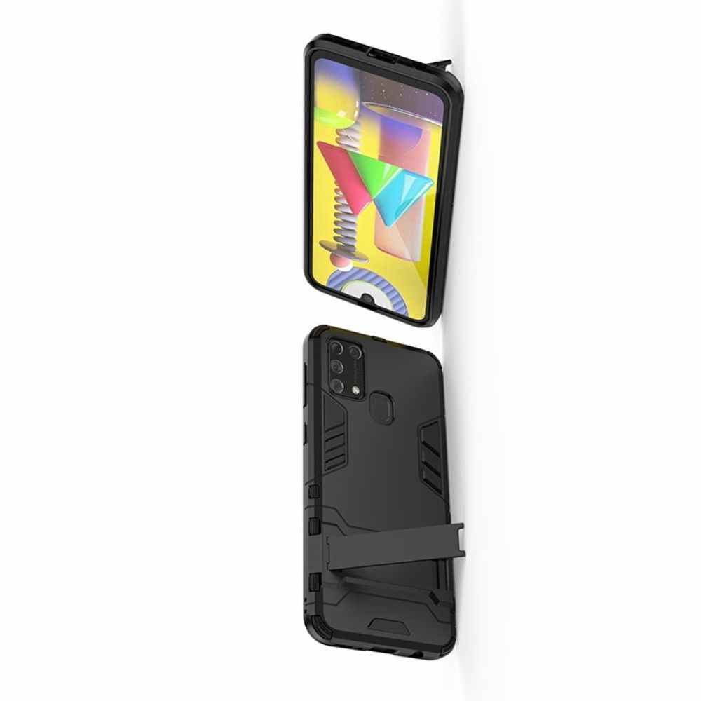 Защитный усиленный гибридный чехол противоударный с подставкой для Samsung Galaxy M31 Черный