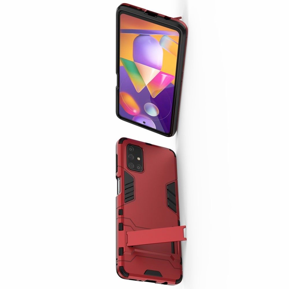 Защитный усиленный гибридный чехол противоударный с подставкой для Samsung Galaxy M31s Красный