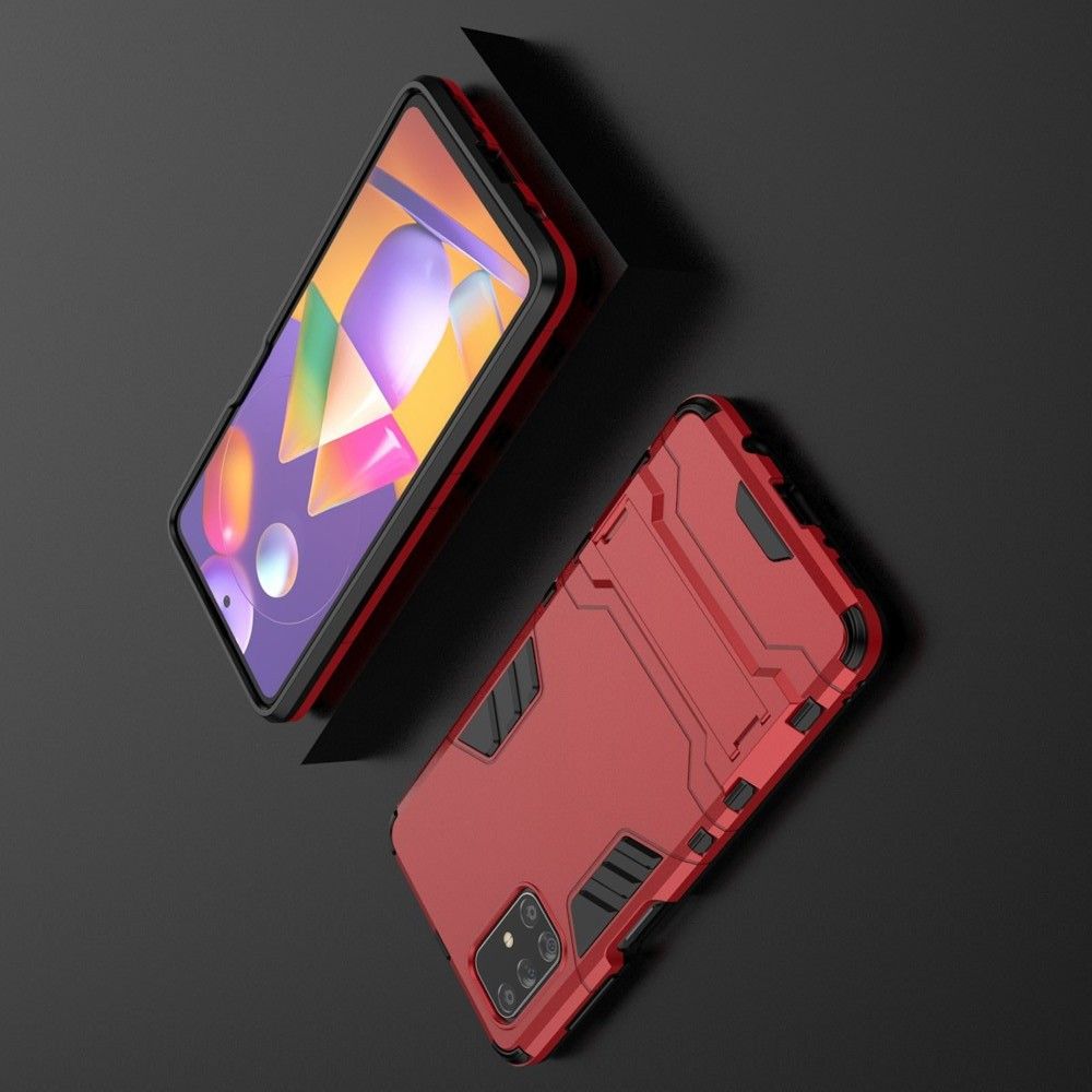 Защитный усиленный гибридный чехол противоударный с подставкой для Samsung Galaxy M31s Красный