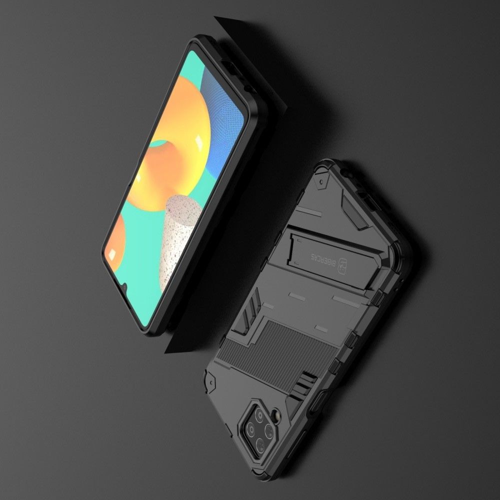 Защитный усиленный гибридный чехол противоударный с подставкой для Samsung Galaxy M32 Черный