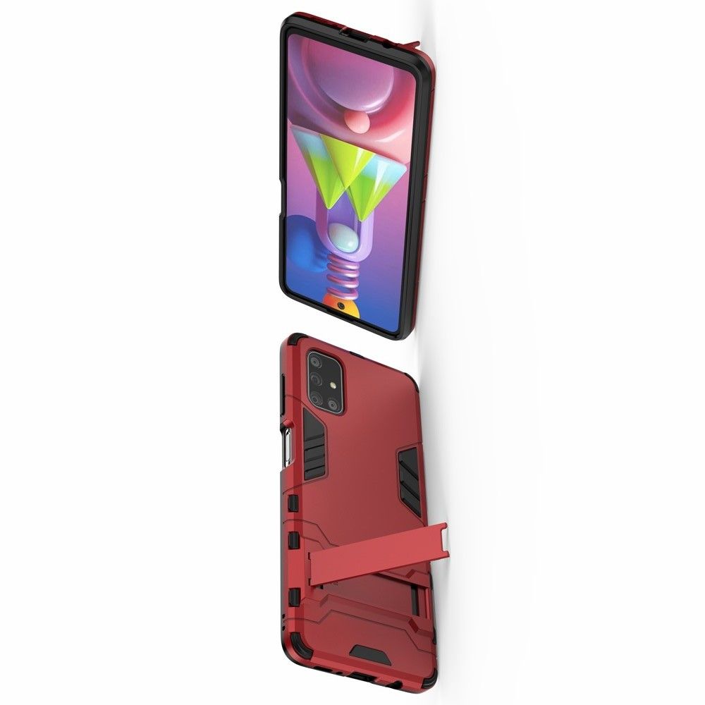 Защитный усиленный гибридный чехол противоударный с подставкой для Samsung Galaxy M51 Красный