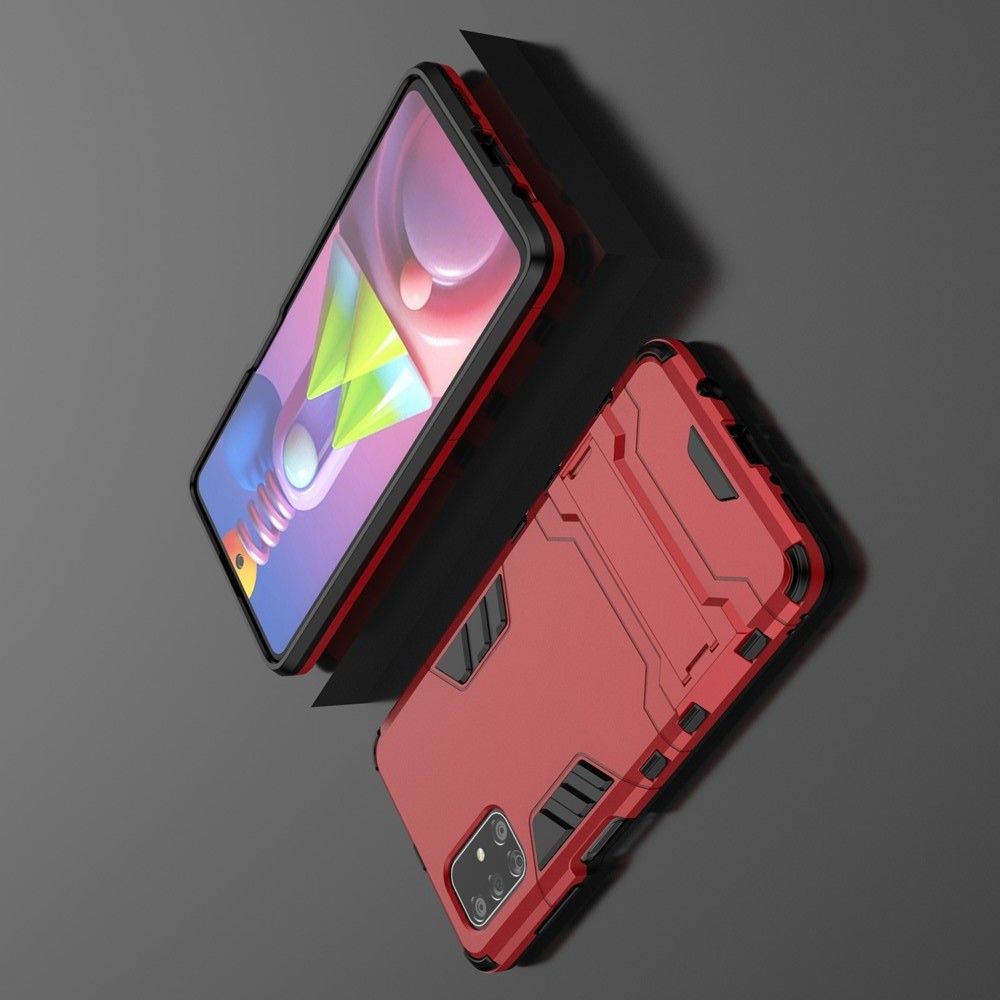 Защитный усиленный гибридный чехол противоударный с подставкой для Samsung Galaxy M51 Красный